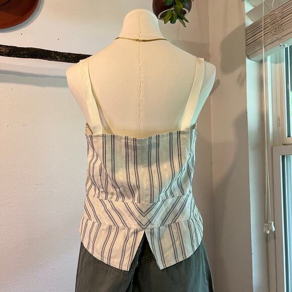 Marc Jacobs White Cotton Silk Pinstripe Hook Closure Corset Tank Top Size 8 - Picture 4 of 10